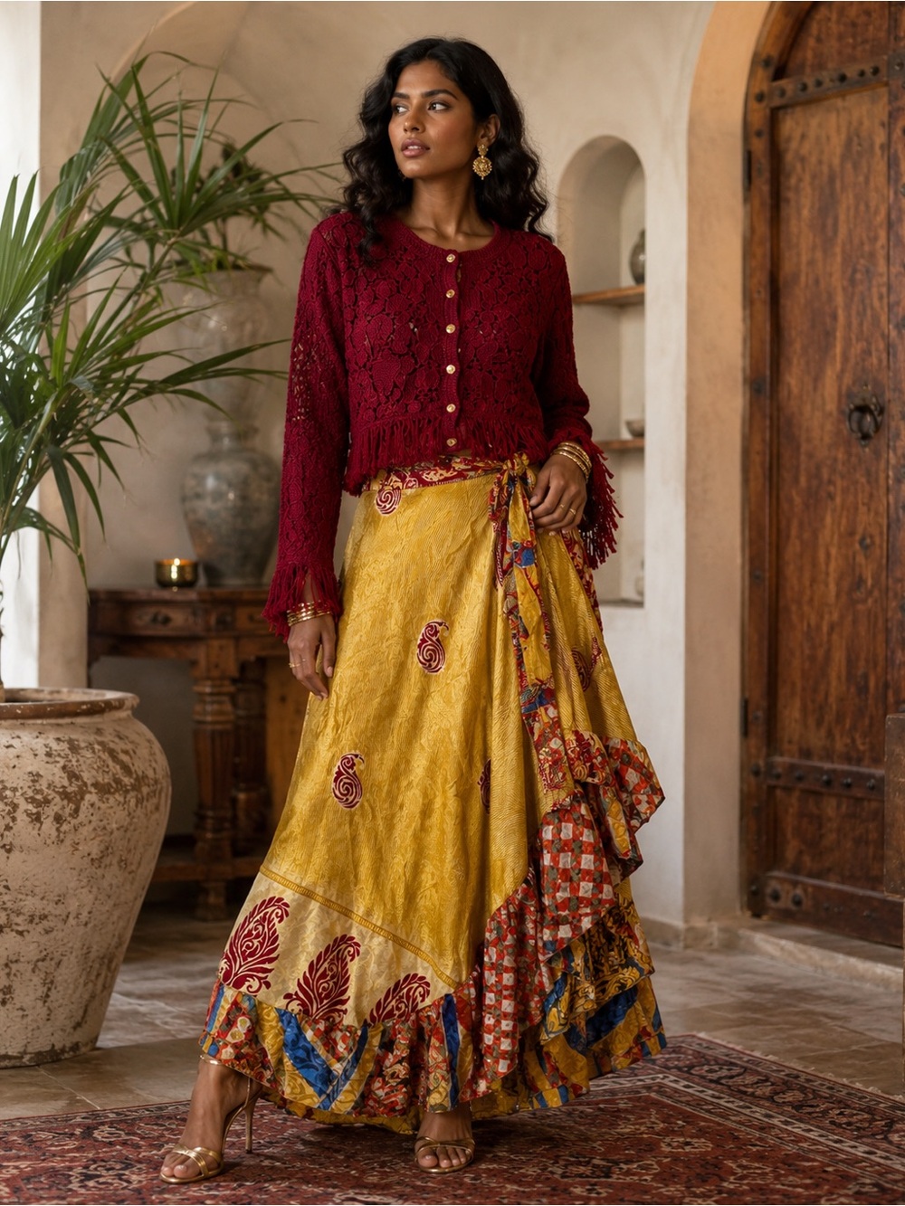 India Silk Reversible Wrap Skirt